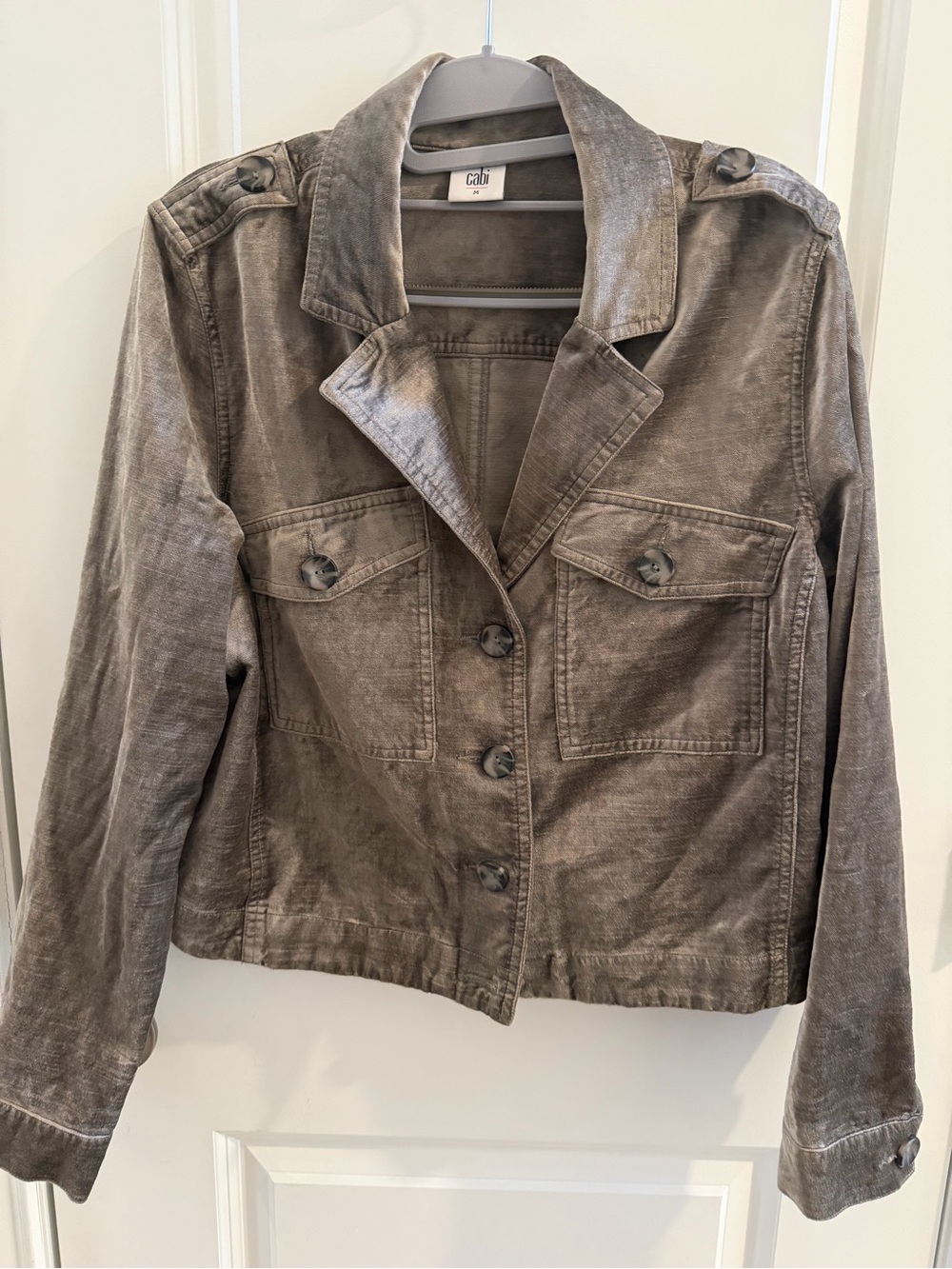 CAbi Taupe Utility Jacket with Epaulets